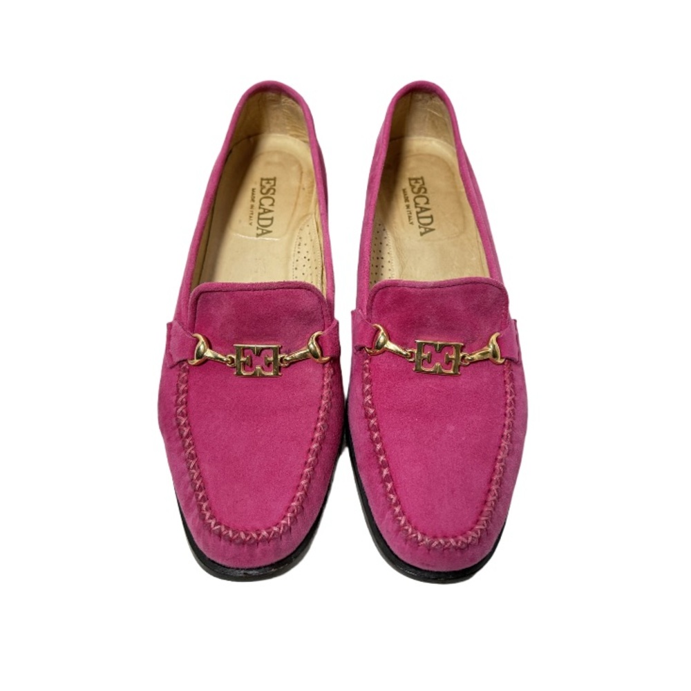 ESCADA | Handsewn Italian Moccasins Loafers Pink Suede Office Career Preppy VTG - Picture 2 of 16